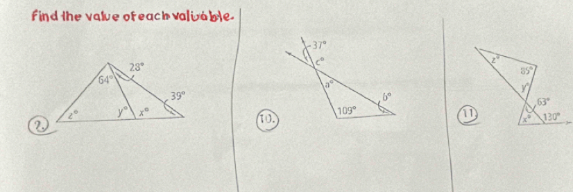 Find the value of each valiable.
10.