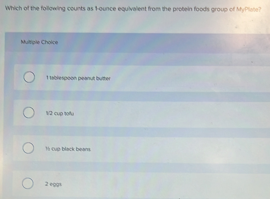 Solved: Which of the following counts as 1-ounce equivalent from the ...