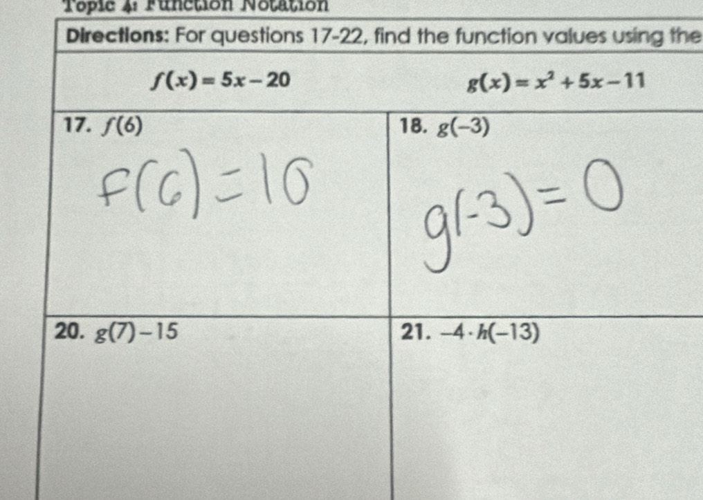 Topic 4: Function Notation
he