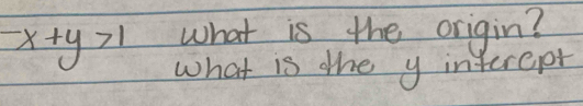 what is the origin?
-x+y>1 what is the y interept