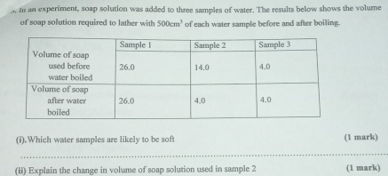 Solved: In an experiment, soap solution was added to three samples of ...