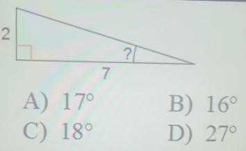 A) 17° B) 16°
C) 18° D) 27°