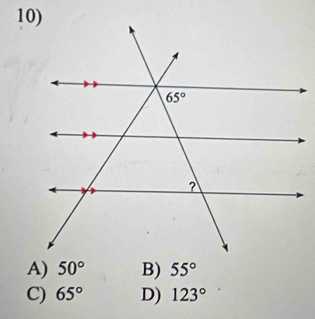 A) 50° B) 55°
C) 65° D) 123°