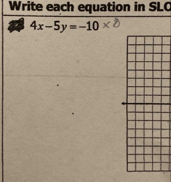 Write each equation in SLO
4x-5y=-10