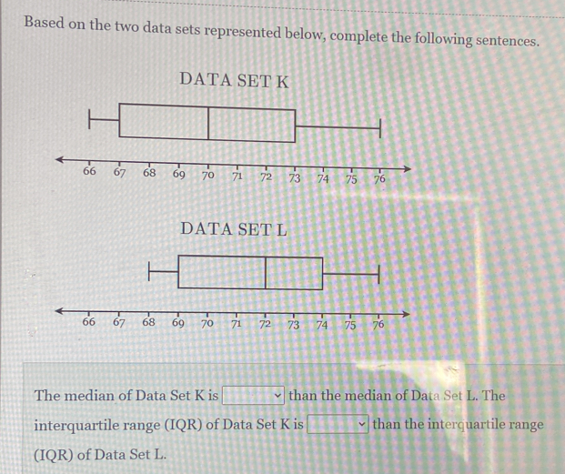 Based on the two data sets represented below, complete the following ...
