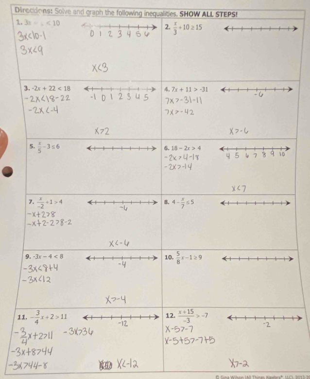 Directons: Solve and graph the following inequalities. SHOW ALL STEPS!
1
1