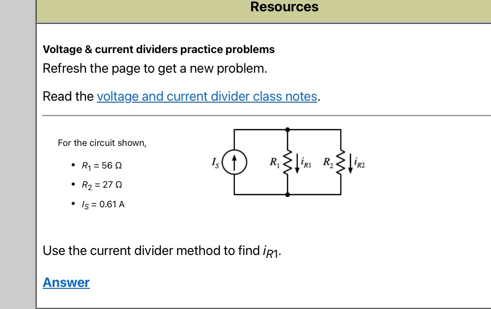 Risolto:Resources Voltage & current dividers practice problems Refresh ...