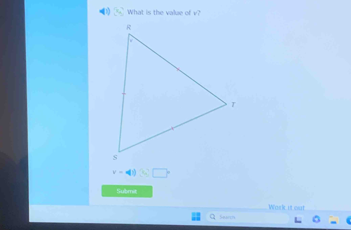 What is the value of v?
v=□ )3□°
Submit 
Work it out 
Search