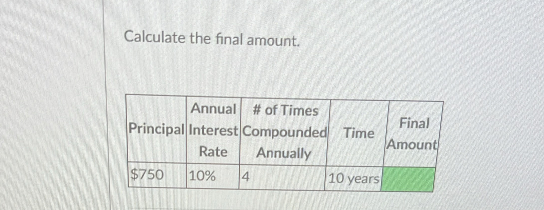 Calculate the final amount.