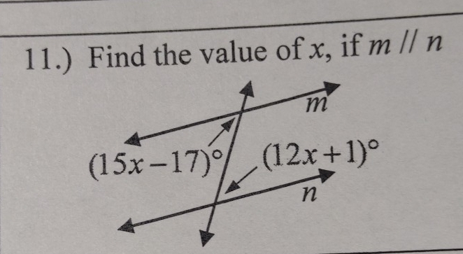 11.) Find the value of x, if mparallel n