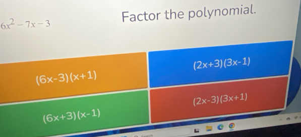 6x^2-7x-3 Factor the polynomial.