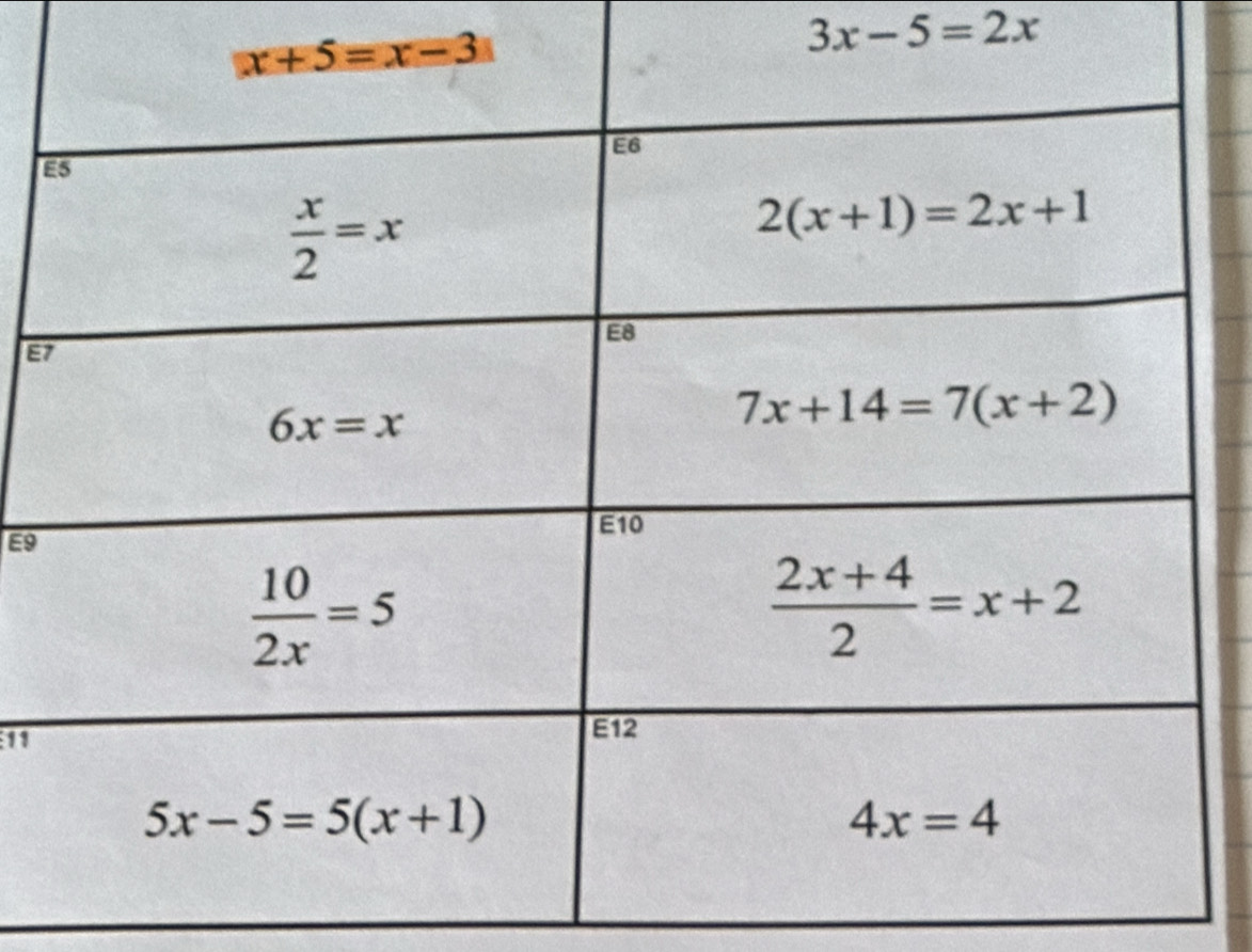 3x-5=2x
E
E
E9
11