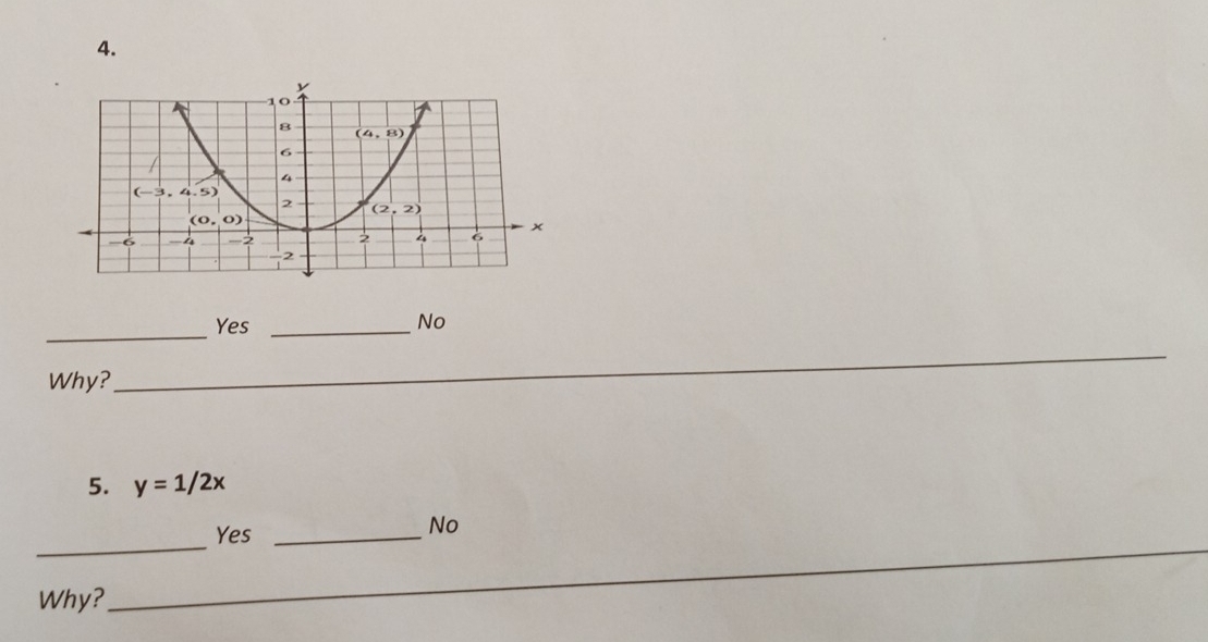 Yes _No
Why?
_
5. y=1/2x
_
_
Yes_
No
Why?