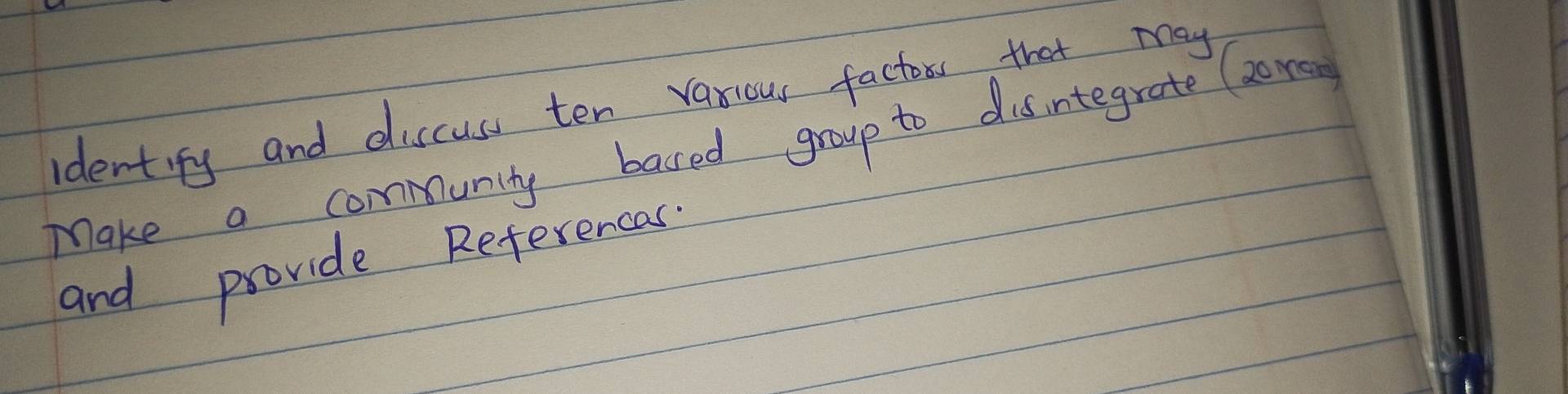 identify and discuss ten various factors that may 
Make a community based group to disintegrate (2ome 
and provide Referencas.