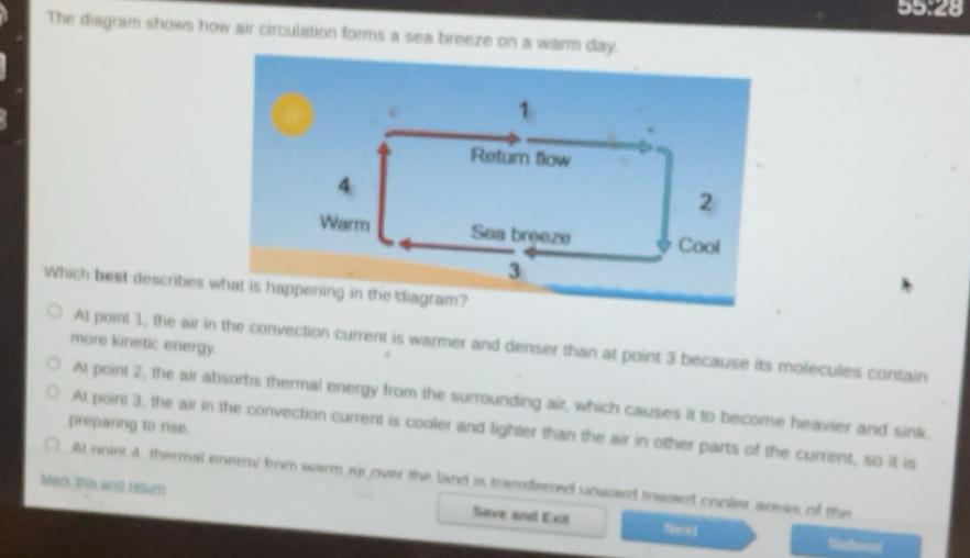 Gelöst:55:28 The diagram shows how air circulation forms a sea breeze ...