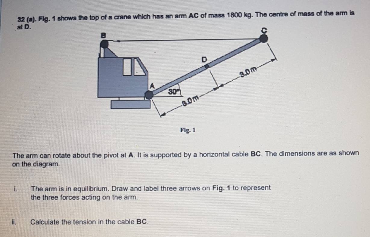 Solved: 32 (a). Flg. 1 shows the top of a crane which has an arm AC of ...
