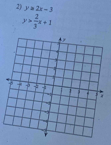 y≥ 2x-3
y> 2/3 x+1