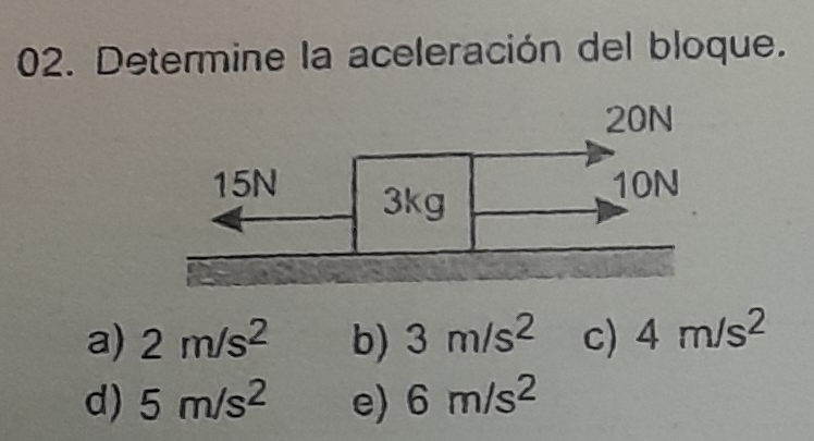 Determine la aceleración del bloque.
a) 2m/s^2 b) 3m/s^2 c) 4m/s^2
d) 5m/s^2 e) 6m/s^2