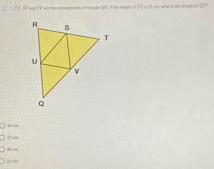 Solved: overline US, overline SV and overline UV are the midsegments of ...
