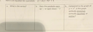 Here i an equation for a parabola y=2(x+4)^2+1