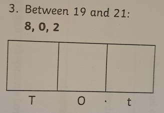 Between 19 and 21 :
8, 0, 2