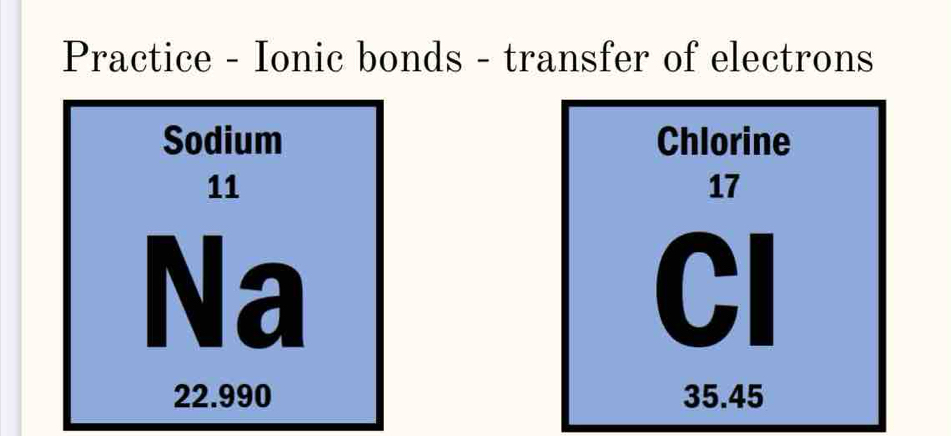 Practice - Ionic bonds - transfer of electrons