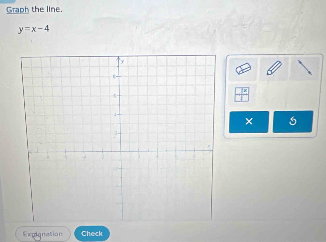 Graph the line.
y=x-4
Expianation Check