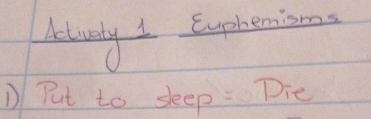 Actuely I Exphenions 
① Put to sleep Die