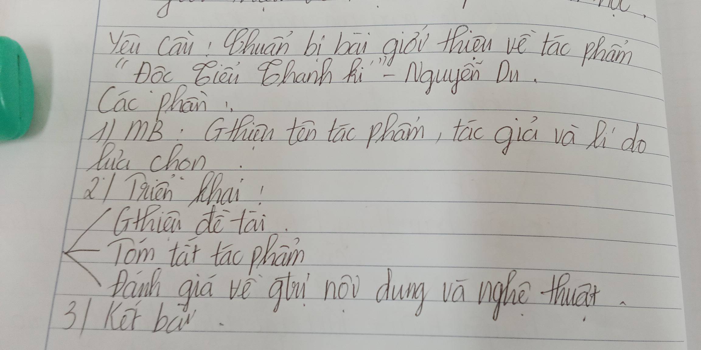 yēu cāi (huān bì bāi giòn thien vè táo phān 
"Doc Sieu Shanh Ri - Nguyen Du. 
Cac Phān 
AmB Gthien tān tāo phān, tāo giú vá Ri do 
liu chon 
a1 Tién Zhai! 
Gthiān dè tāi 
Tom tat tāo phan 
Daill gia we ghui nou durg va mghe thuāt. 
3 Ker bay