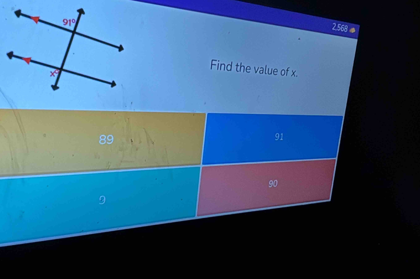 2,568
Find the value of x.
89
91
90