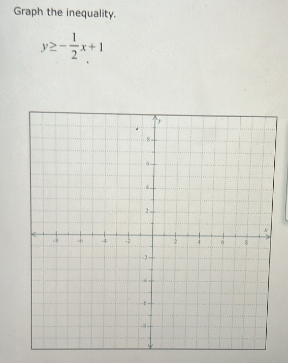 Graph the inequality.
y≥ - 1/2 x+1