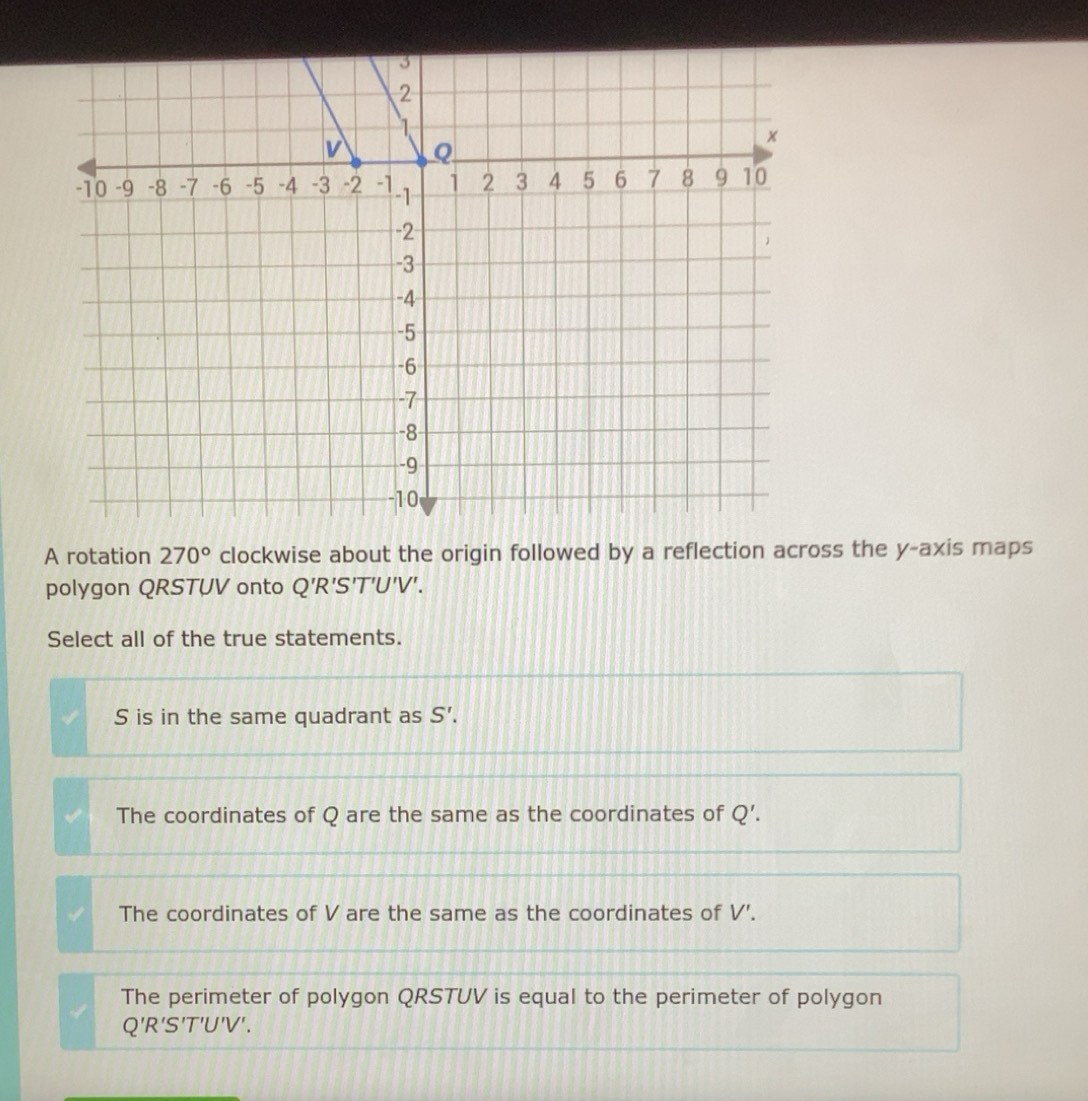 Solved: A rotation 270° clockwise about the origin followed by a ...