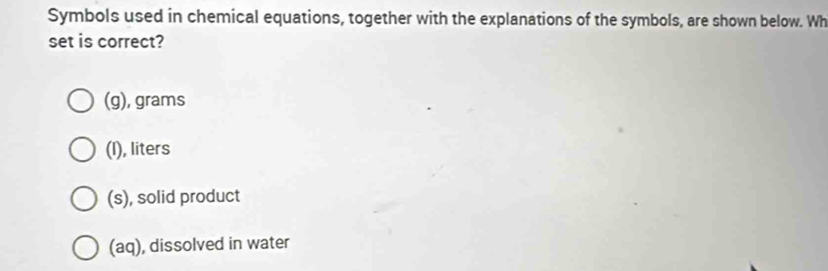 Solved: Symbols used in chemical equations, together with the ...