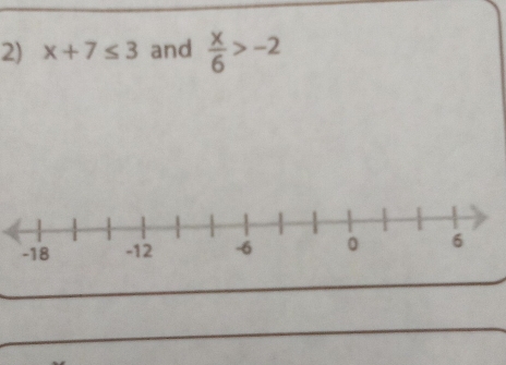 x+7≤ 3 and  x/6 >-2