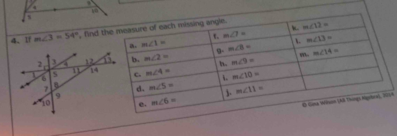 9
4、If m∠ 3=54° , find t
4