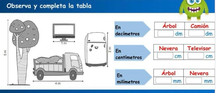 Observa y completa la tabla
       
   
metros
ímetros
metros