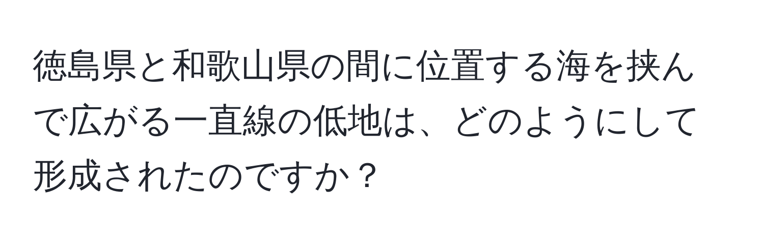 徳島県と和歌山県の間に位置する海を挟んで広がる一直線の低地は、どのようにして形成されたのですか？