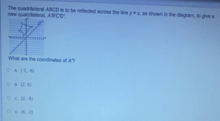 Solved: The quadrilateral ABCD is to be reflected across the line y=x ...