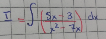 I=∈t ( (5x-3)/x^2-7x )dx