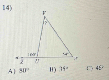 A ) 80° B) 35° C) 46°