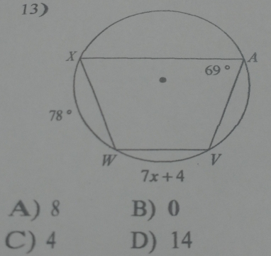 A) 8 B) 0
C) 4 D) 14