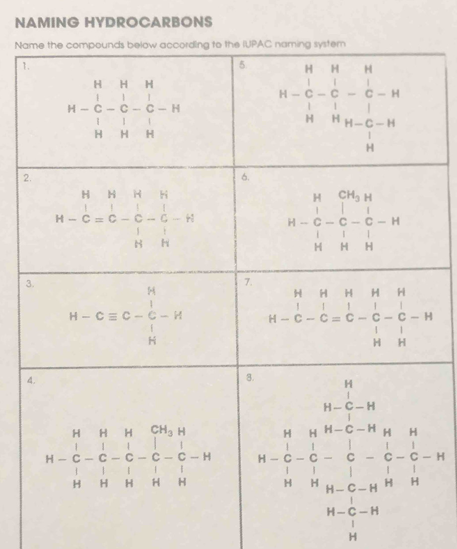 NAMING HYDROCARBONS
Na
1
2
3