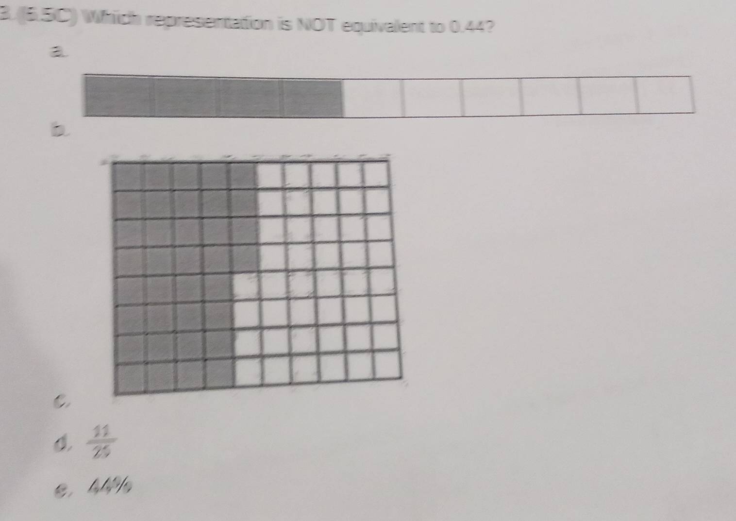 (5.5C) Which representation is NOT equivalent to 0.44?
a
 11/25 