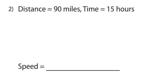 Distance =90 miles, Time =15 hours
Speed = _