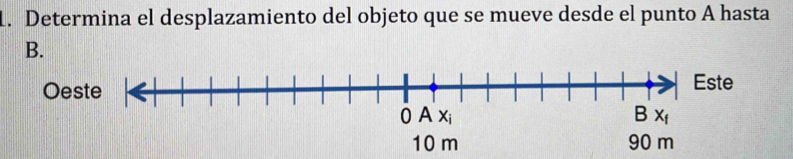 Determina el desplazamiento del objeto que se mueve desde el punto A hasta
B.
Oe