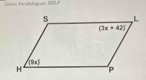 Given: Parallelogram HSLP