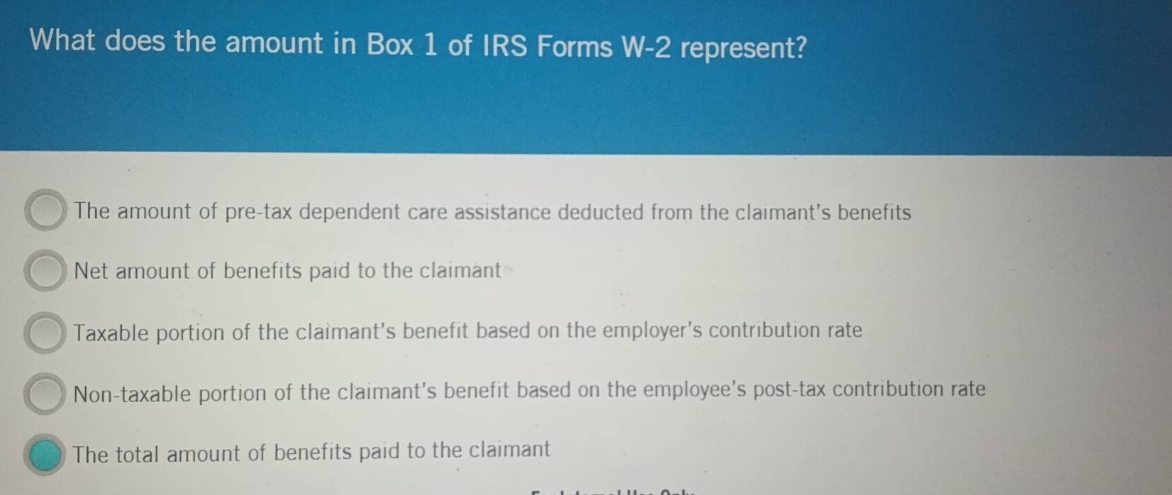 Solved: What does the amount in Box 1 of IRS Forms W-2 represent? The ...