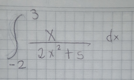 ∈t _(-2)^3 x/2x^2+5 dx