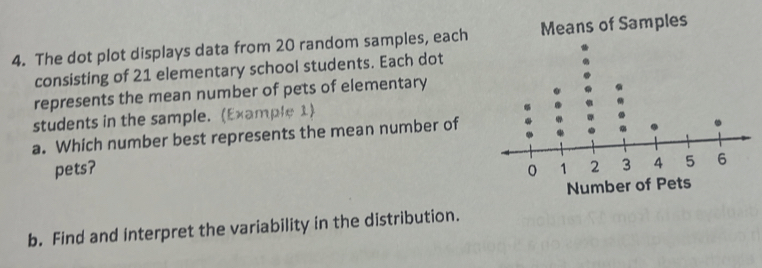 Solved: The dot plot displays data from 20 random samples, each Means ...
