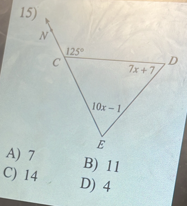 A) 7
B) 11
C) 14
D) 4